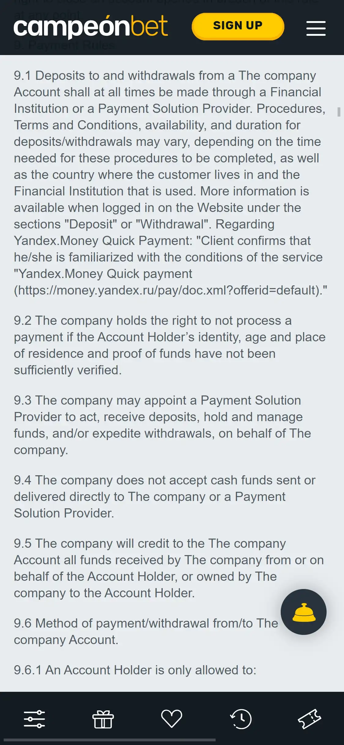 Campeon Bet Mobile Payment Methods Review